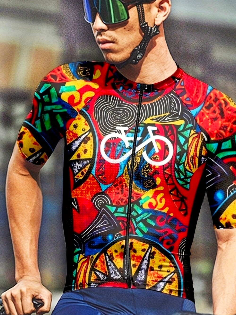 Men's Cycling Jersey Art Graphic Print Short Sleeve 3 Rear Pockets 2XL